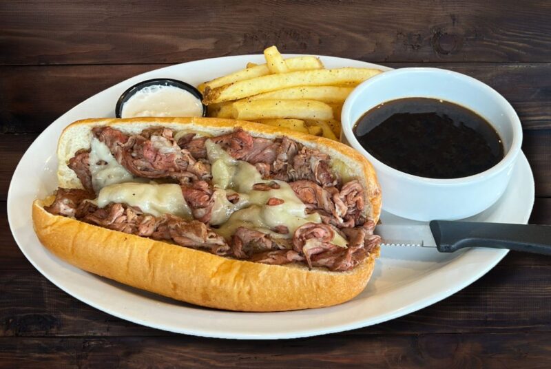 miller's ale house new and improved prime rib French dip sandwich