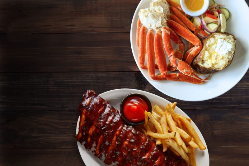 Snow crab and BBQ baby back ribs