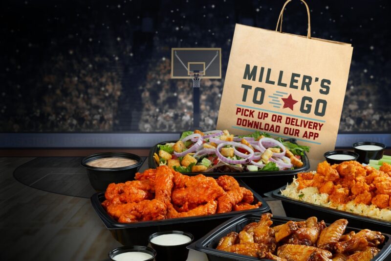 basketball court and Miller's To Go food