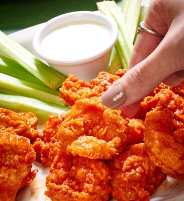 Tossed shrimp in buffalo sauce