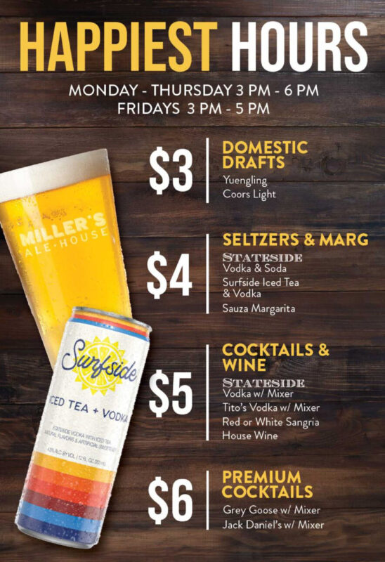 happiest hour menu for the pa locations