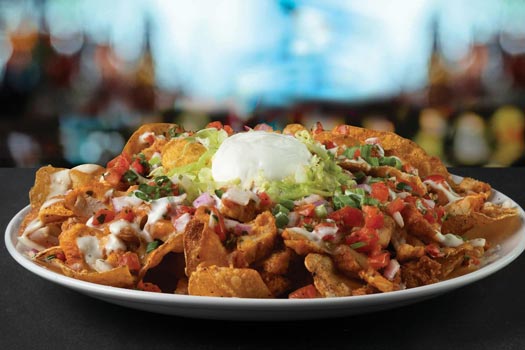 a plate of tex mex chickn nachos