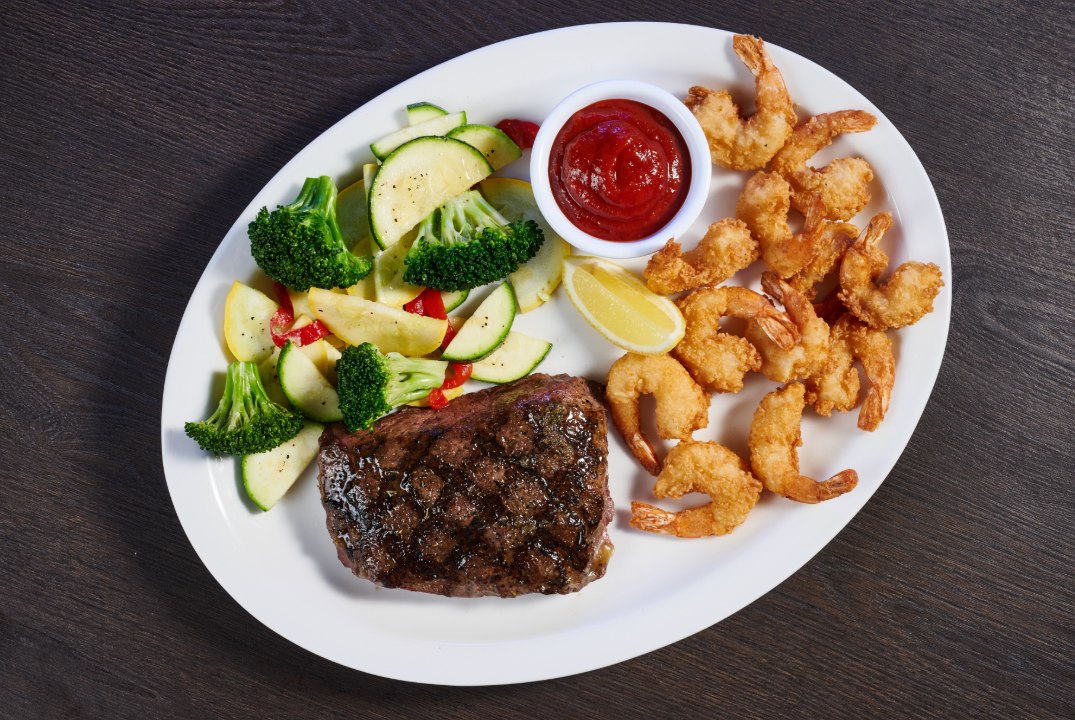 Flat Iron + Fried Shrimp