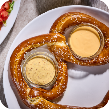 Warm Bavarian Pretzel with Beer Cheese and Mustard